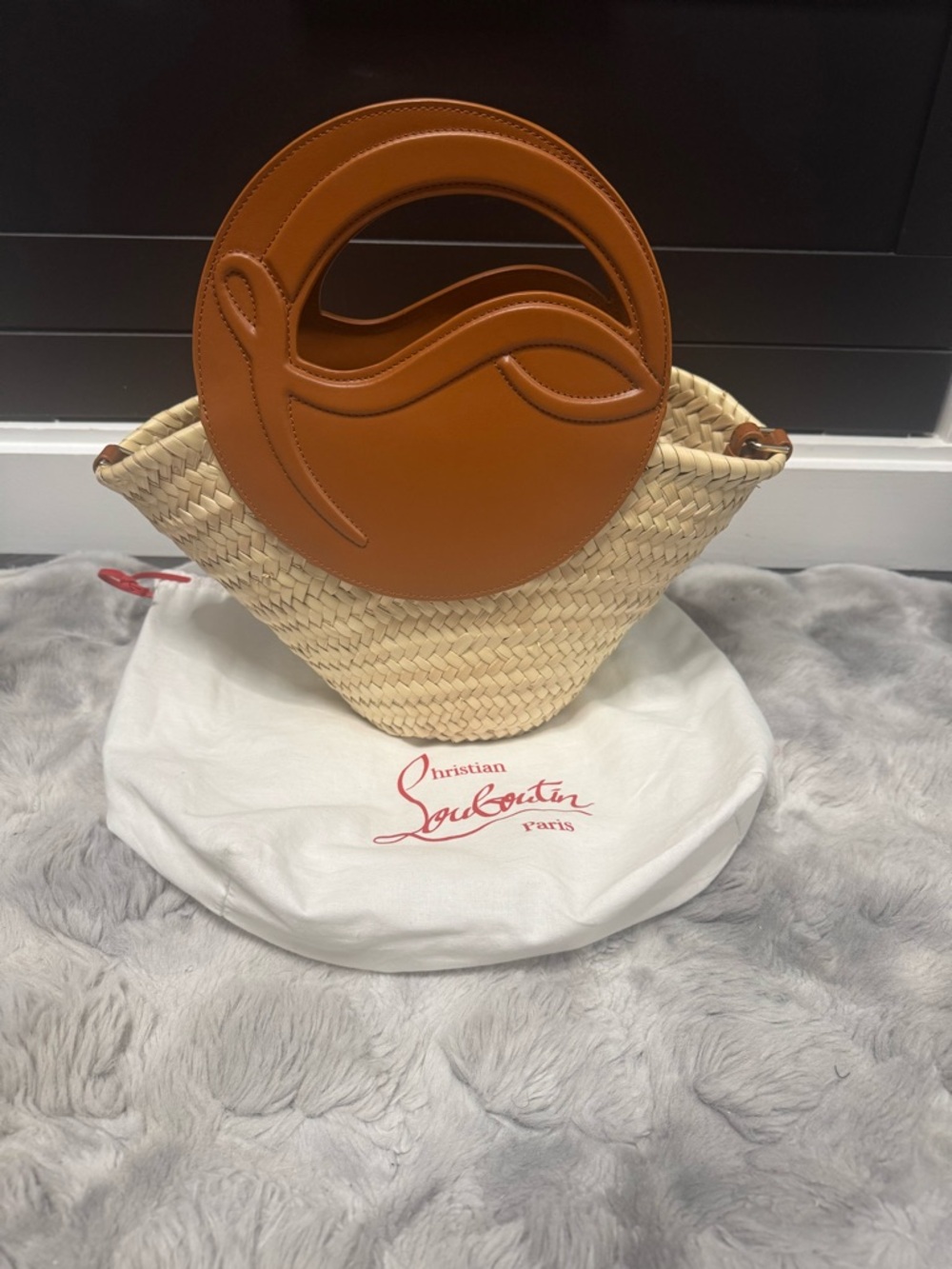 Christian Louboutin Tan Leather-Trim Straw Bag